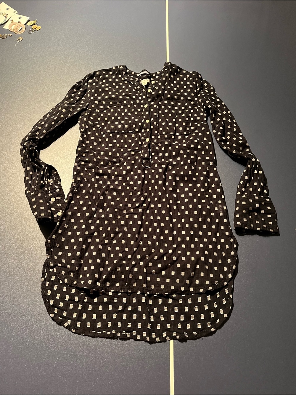 Merona Black Tunic with White Square Print